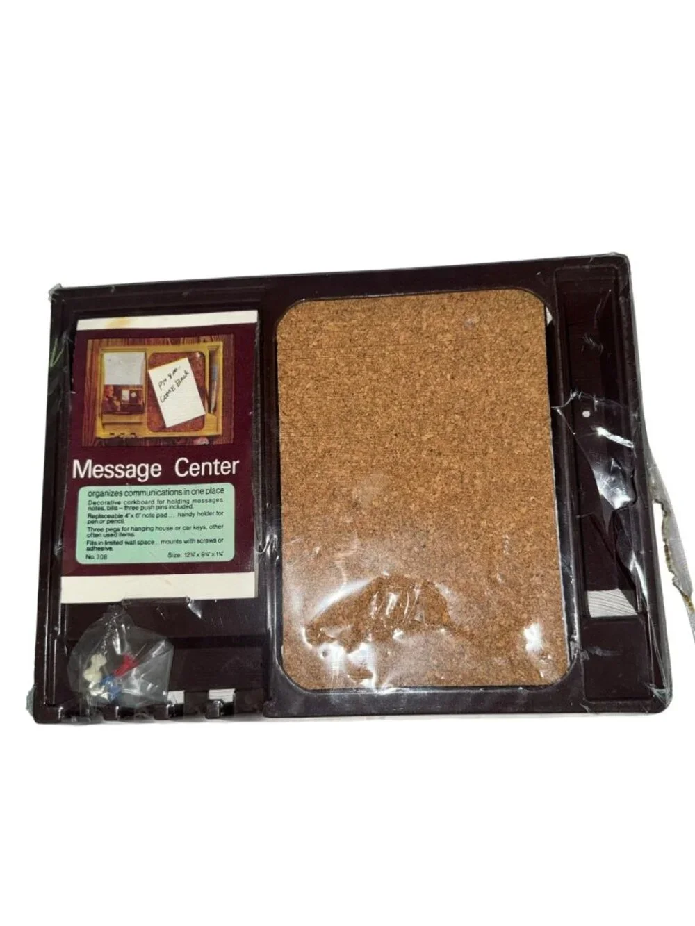 Message Center Organizer With Corkboard & Key Hooks Wall Mountable